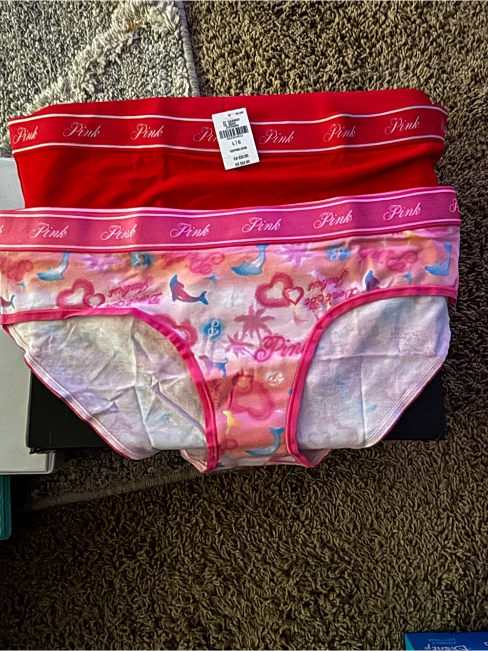 PINK Victoria's Secret Red and Pink Logo Waistband Panties